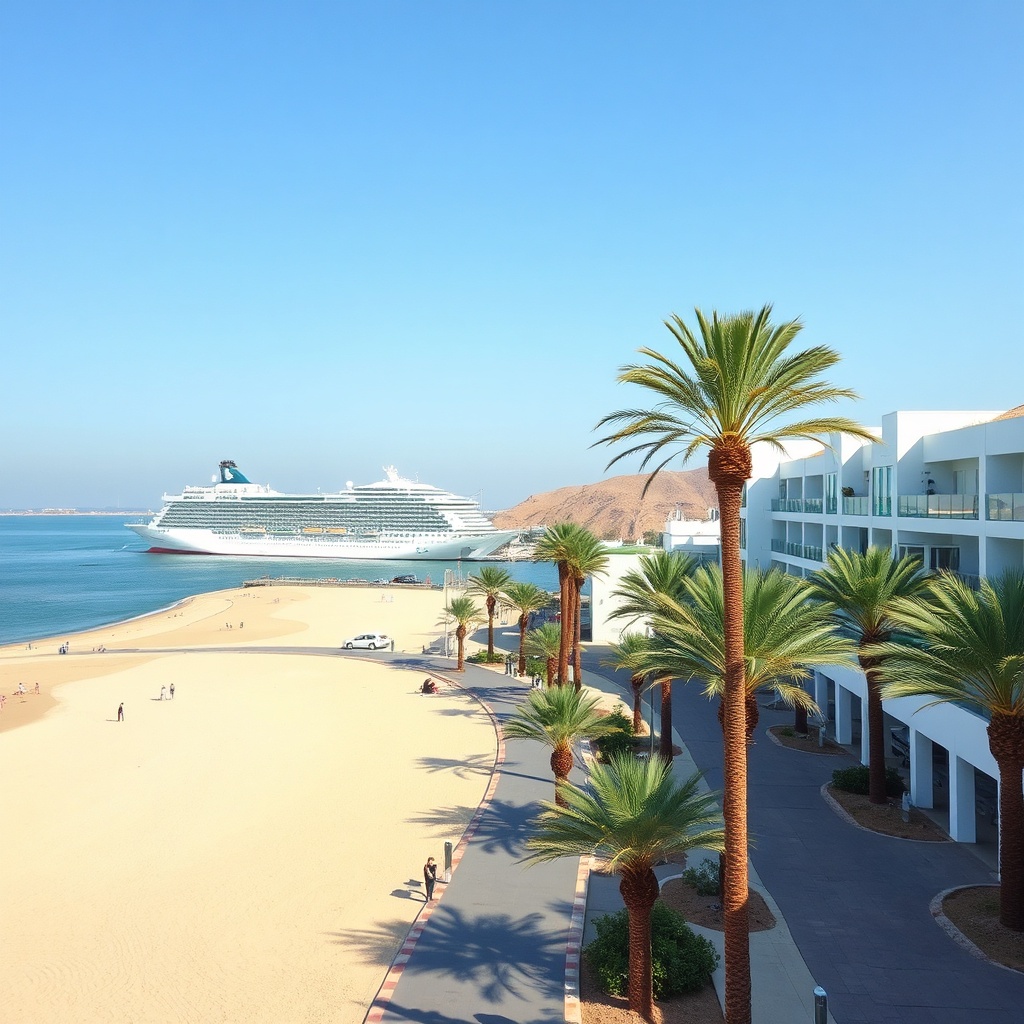 Modern Agadir cruise port with palm-lined beaches and luxury resorts, a popular stop among Morocco cruise ports