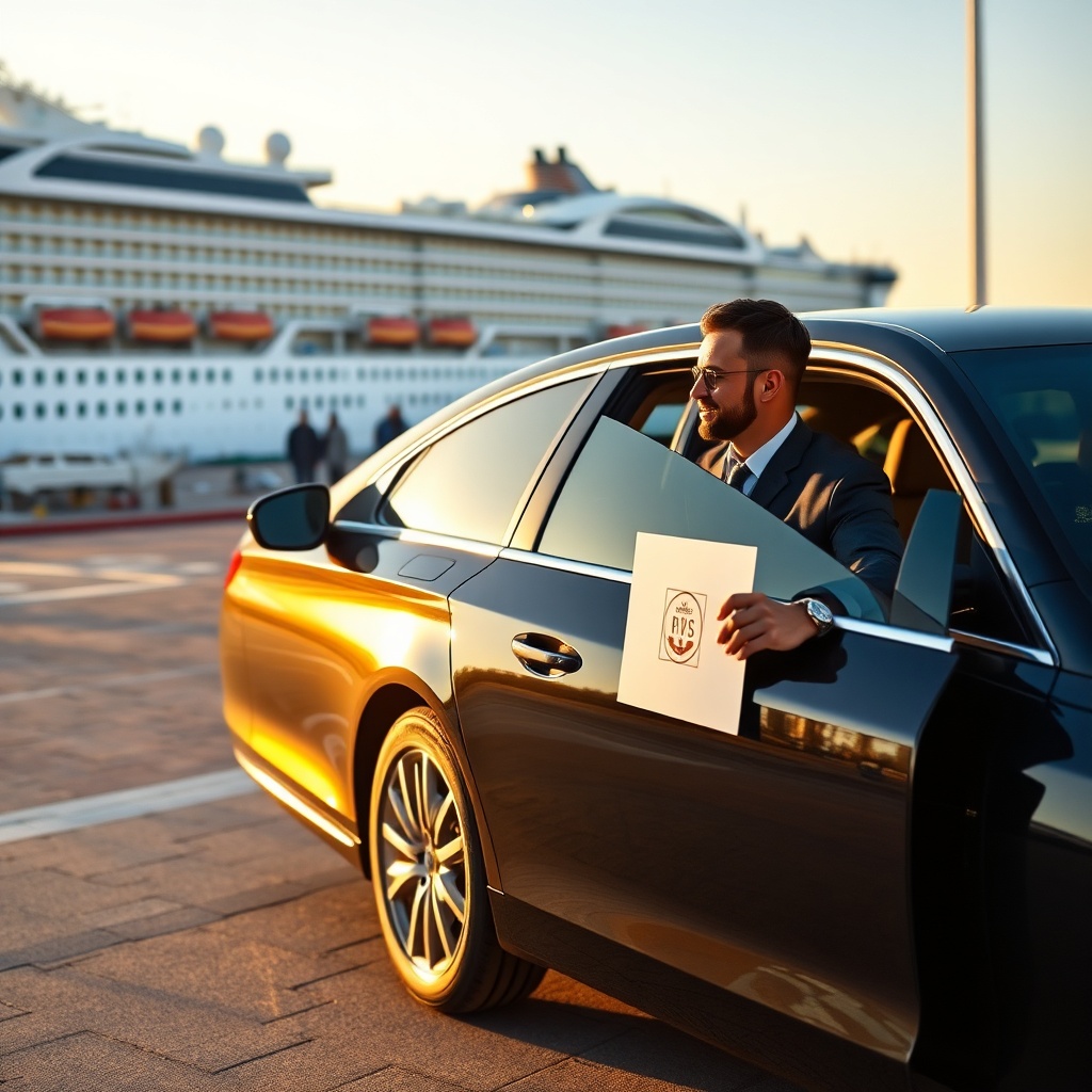 Professional driver waiting at Agadir Port cruise terminal for private transfer to Agadir Al Massira Airport